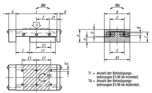 Norelem 21038-040090 PRÄZISIONS SCHLITTENFÜHRUNG, ROLLENGELAGERT, B=40, L=90 - Norelem 21038 Praezisions Schlittenfuehrungen rollengelagert mit Endplatten