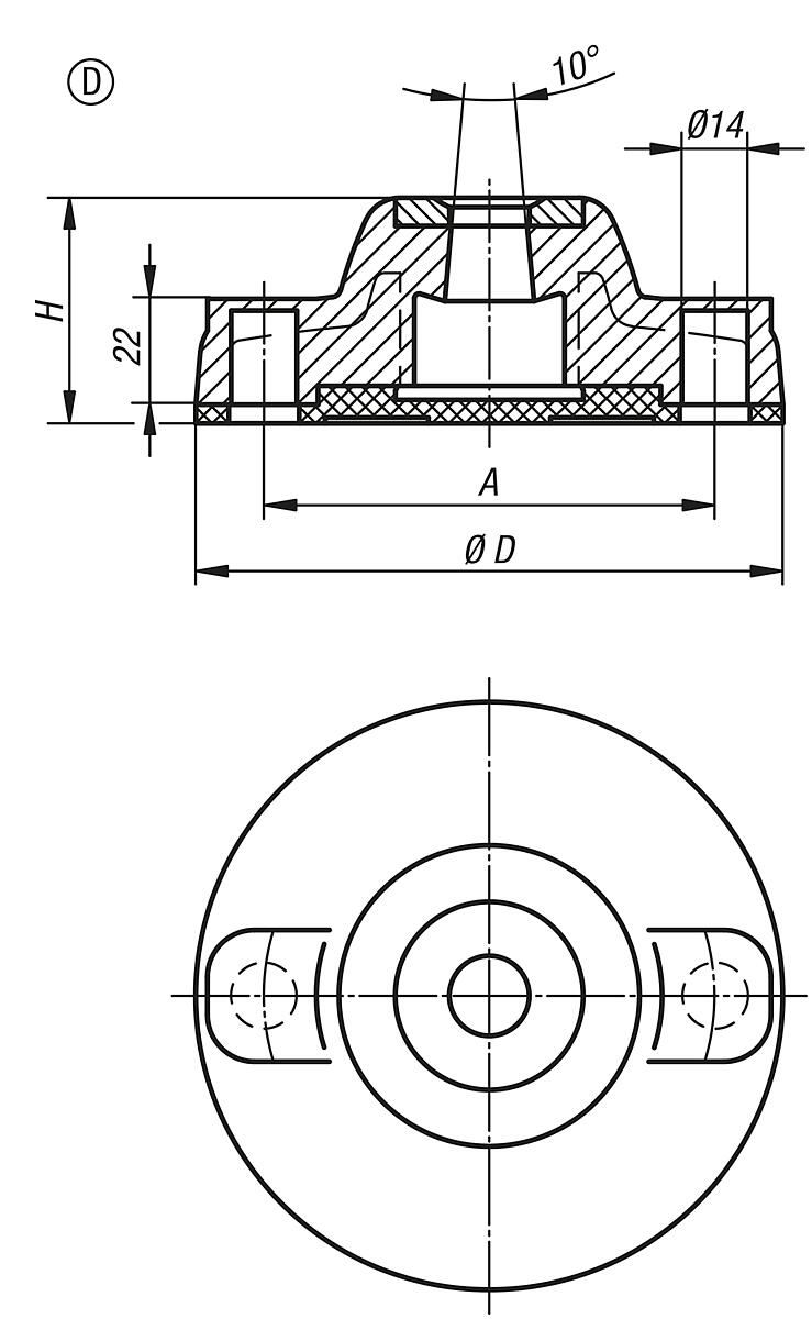 Kipp K0424.41751 TELLER F. STELLFUSS FORM D ANTISL, - K0424-D Teller fuer Stellfuesse aus Kunststoff - schwere Ausfuehrung - Form D - Massblatt