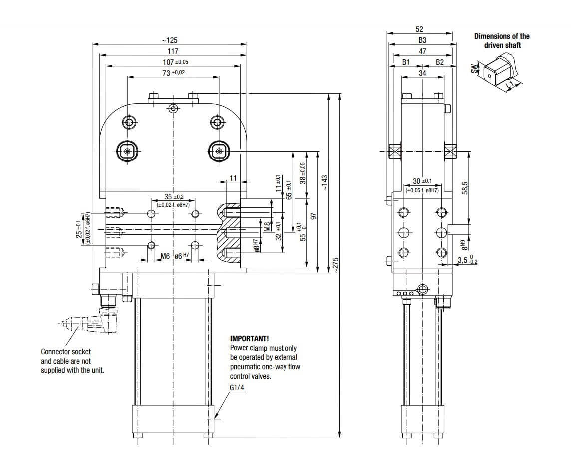 DESTACO 82D40-203C900 Automations-Kraftspanner Haltemoment  55 Nm Spannmoment 55 Nm  Zylinder Ø40 max. Öffnungswinkel 180° Mit Spannarm Mit Abfragung - DESTACO 82D40-2 82D63-5 Automations-Kraftspanner-Skizze-1