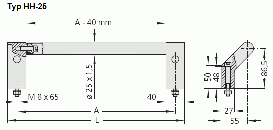 Leschhorn HH-25.300.37  zusammensteckbare Rohrgriffe Typ A; A 300  Schenkel schwarz / Rohr Ø 25 mm Edelstahl Griff aus Einzelelementen, komplett montiert - Leschhorn HH-25 zusammensteckbare Rohrgriffe - Zeichnung-Typ HH-25