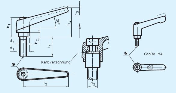 Halder 24390.0471 Verstellbare Klemmhebel, Innenteile aus rostfreiem Stahl mit Schraube Ø 22 x M 10 x 40, orange - EH 24390 Verstellbare Klemmhebel Innenteile aus rostfreiem Stahl mit Schraube