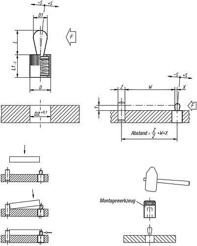 Kipp K0368.71034 FEDERNDES SEITENDRUCKSTÜCK, D=6, D1=3, F=10N - KIPP K0368 Federnde Seitendruckstuecke ohne Abdicht