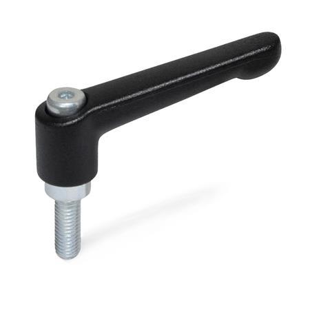 Ganter 300.2-78-M10-32-SW Verstellbare Klemmhebel, Zink Druckguss, Schraube Stahl verzinkt - GN-300.2-Verstellbare-Klemmhebel-Zink-Druckguss-Einsatz-Stahl-verzinkt-mit-Aussengewinde-SW-schwarz-