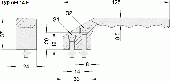 Leschhorn AH-14.R125.11   Maschinen- und Gerätegriffe rückseitige Befestigung AH-14.R Aluminium Bügelgriff, natur eloxiert - Leschhorn AH Griffhebel - Maschinen- und Geraetegriff - Zeichnung