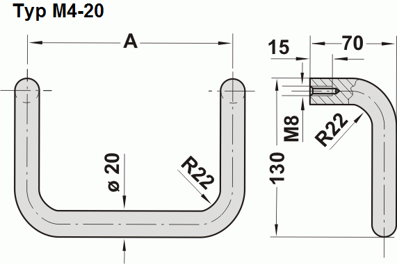 Leschhorn M4-20.350.14   abgewinkelte Kommandogehäuse Griffe Rohr Ø 20 mm A 350,  schwarz eloxiert - Leschhorn M4 Kommandogehaeuse Griffserie - abgewinkelte - Typ M4-20