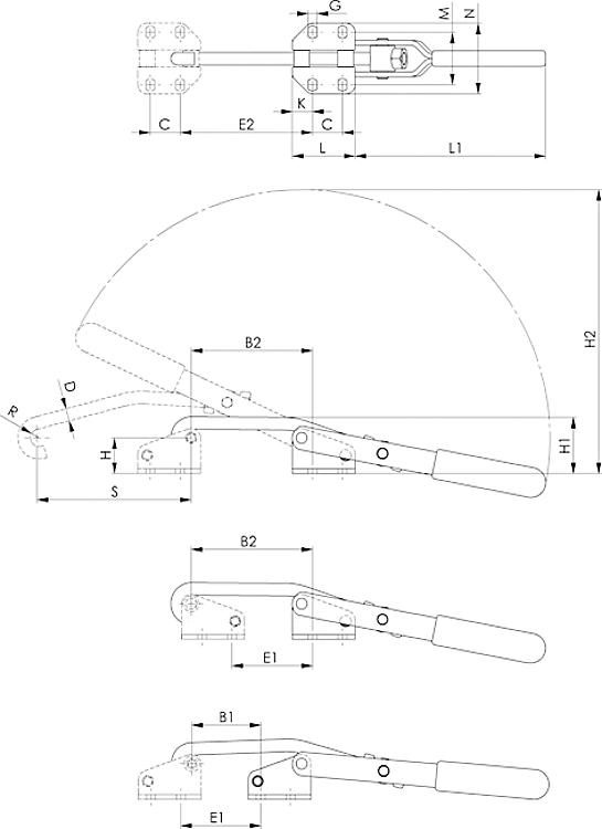 AMF 6847NI-1 Verschlussspanner, Größe : 1, F1: 1,0 kN - LE 6847NI Verschlussspanner -Skizze