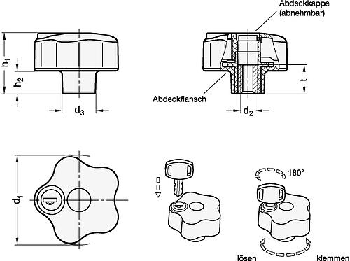Ganter 5337.8-42-M6 ELESA SICHERHEITSSTERNGRIFF - GN 5337-9 Sicherheits Sterngriffe - Kunststoff-Skizze