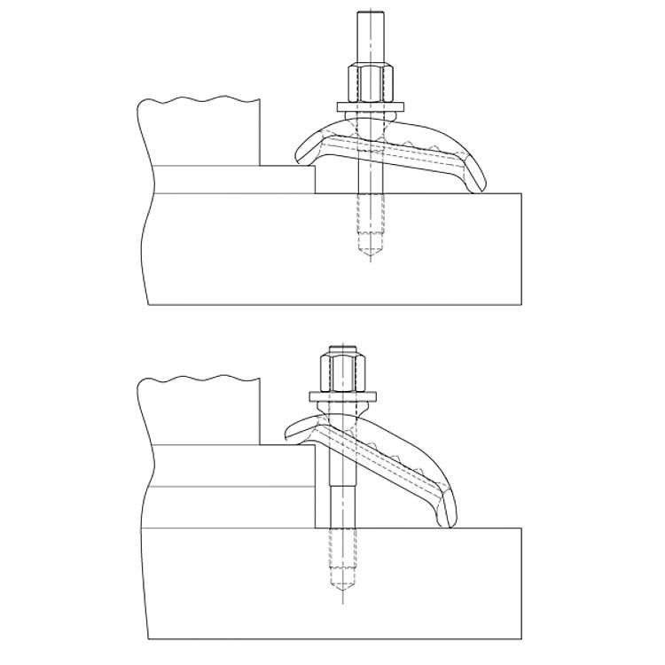 AMF 6313K-13 Spannpratze, kurz, mit U-Stück, komplett, mit Spannschraube: M12x12x100, B1: 13, D: 52 - LE 6313K Spannpratze - kurz - mit U-Stueck-Anwendung