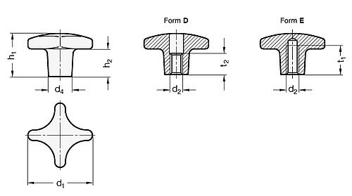 Ganter 6335-NI-63-M12-E EDELSTAHL KREUZGRIFF - DIN 6335 Edelstahl Kreuzgriffe - Werkstoff Nr- 1-4308-Abbildung