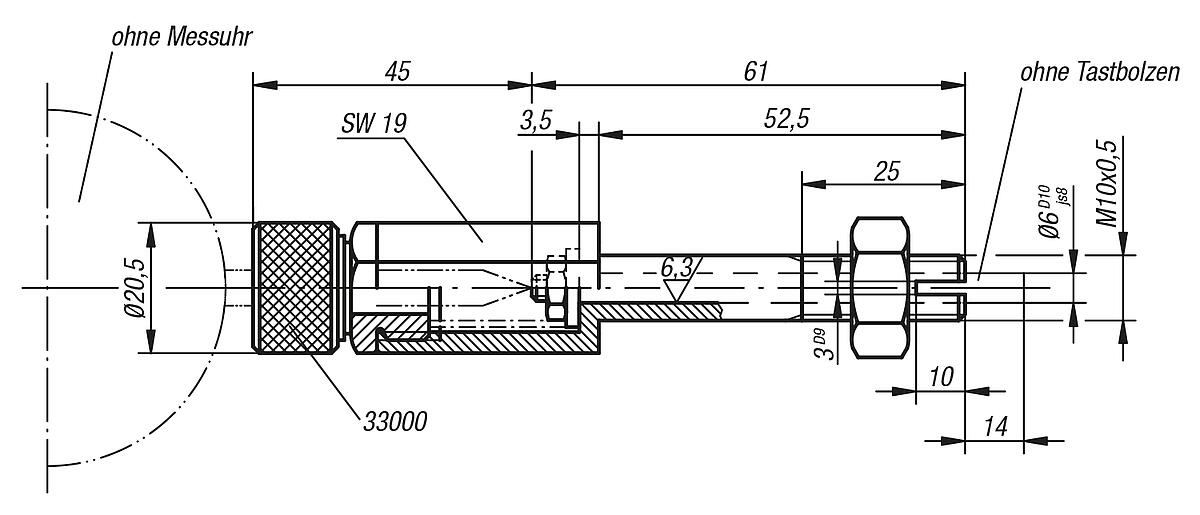 Norelem 33018-06053 MESSUHRENHALTER F. MESSGABEL, - NLM 33018 Messuhrenhalter fuer Messgabel - Massblatt