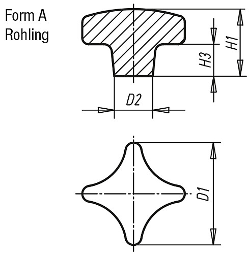 Kipp K0147.106 KREUZGRIFF GG, FORM A, D1=32 - KIPP K0147-A Kreuzgriffe DIN 6335 aus Grauguss - Fo