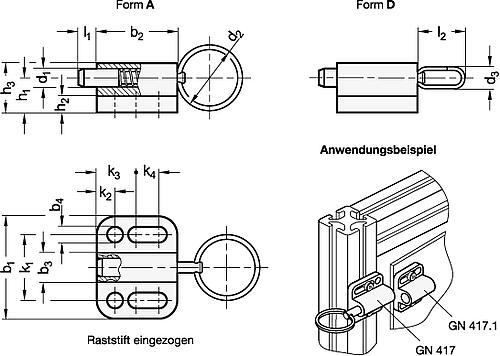 Ganter 417-10-A-NI Edelstahl Rastbolzen mit Zugring / mit Zugöse, ohne Rastsperre - GN 417 Edelstahl Rastbolzen mit Zugring - mit Zugoese - ohne Rastsperre-Abbildung