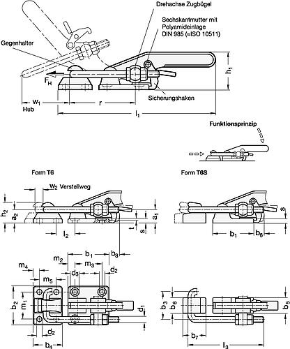 Ganter 852.3-1700-TS Verschlussspanner mit Verriegelung, schwere Ausführung, zum Anschweißen, ohne Zugbügel, mit Gegenhalter - GN 852-3 Verschlussspanner mit Verriegelung - schwere Ausfuehrung-Skizze