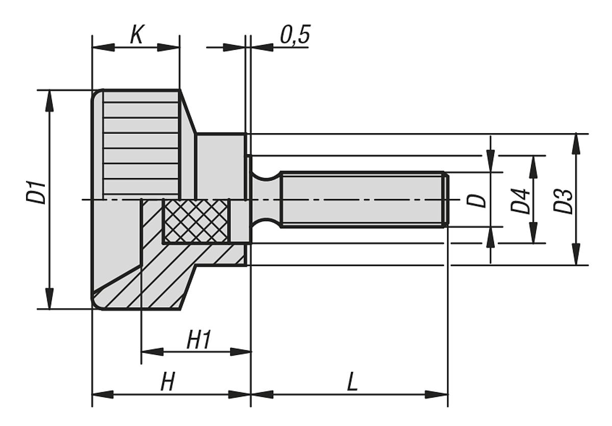 Kipp K0141.04X15 RÄNDELSCHRAUBE KUNSTSTOFF  M4X15 - K0141 Raendelschrauben aus Kunststoff - Massblatt