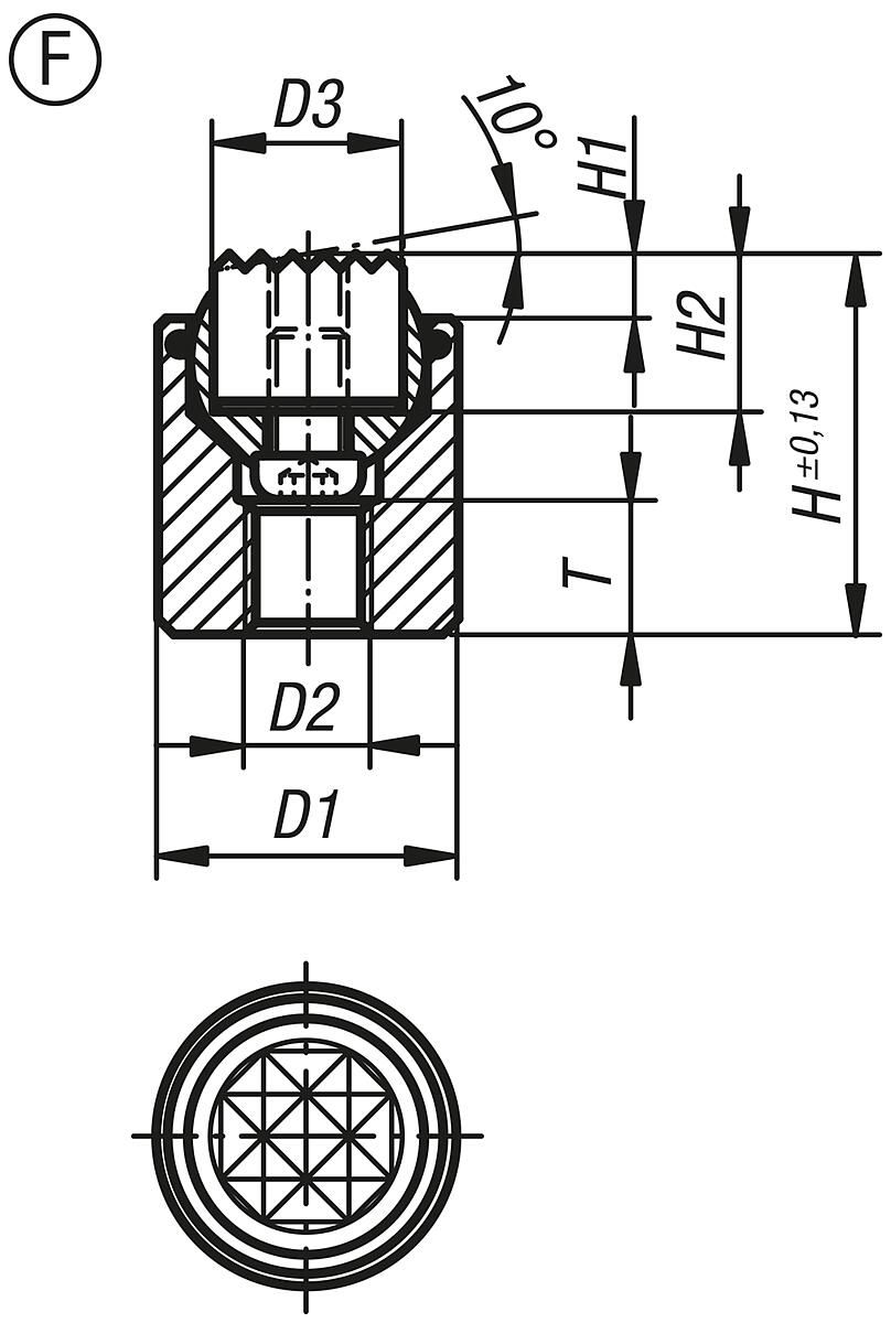 Kipp K0285.317X022 PENDELAUFLAGE FORM F MIT O RING, D1=17, L1=22 - K0285-F Pendelauflagen mit O Ring und auswechselbaren Einsaetzen - Form F - Massblatt