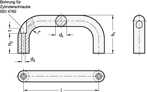 Ganter 426.2-AL-20-200-BL  Bügelgriffe, Aluminium, Befestigung von der Bedienseite, Griffdurchmesser d1: 20, Länge l: 200, Oberfläche: BL - blank, gleitgeschliffen - GN 426-2 Buegelgriffe - Aluminium - Befestigung von der Bedienseite - Massblatt