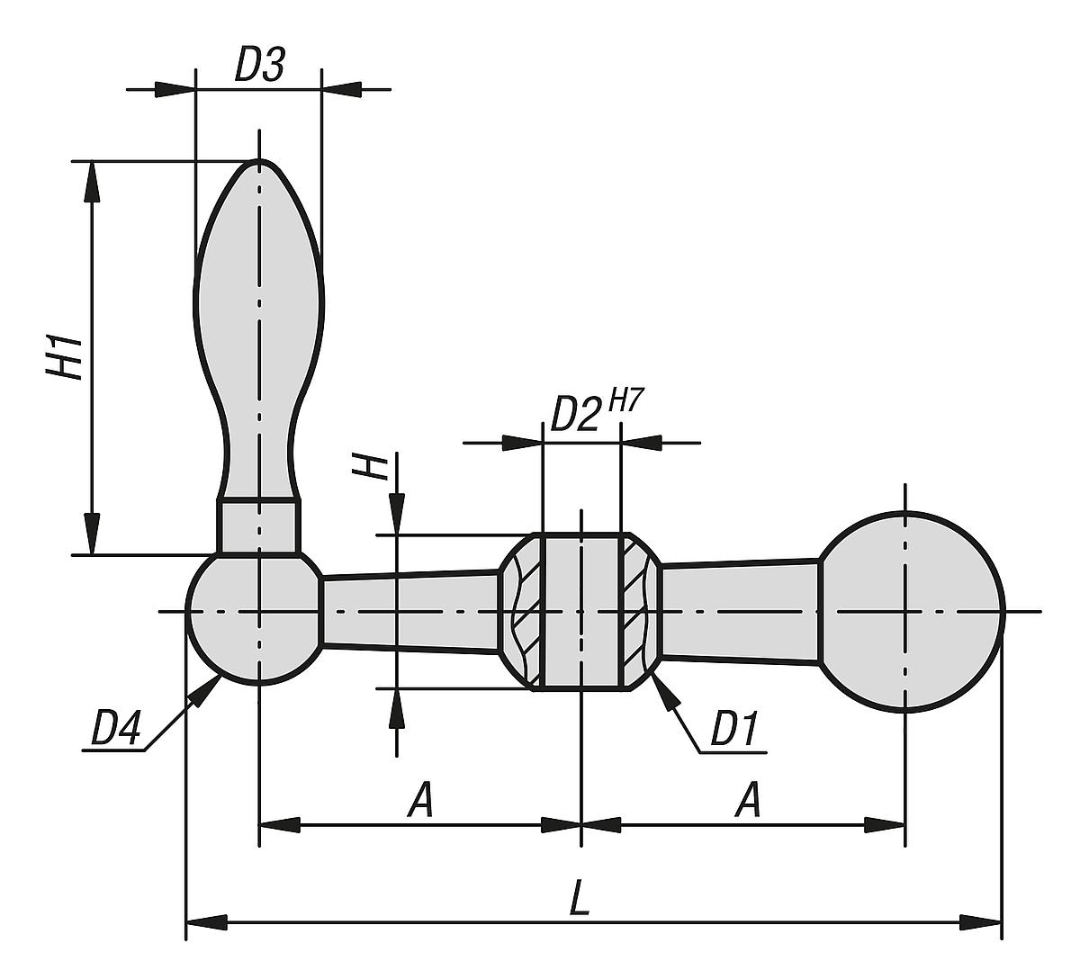 Norelem 06510-110 KUGELKURBEL AUS STAHL, D=10H7, L=41 - NLM 06510 Kugelkurbeln aus Stahl - Massblatt