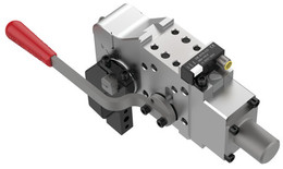 DESTACO 52H-3E03H050L8 Handspanner (*ersetzt 52H05-503K*A*), U-Spannarm mittig, Handhebel schraubbar, Zylinder Ø 50 mm, Sensor mit Steckerblock, Haltemoment 1300 Nm, Öffnungswinkel 5-135° - LE70001 52H-3 mit Sensor und schraubbaren Handhebel