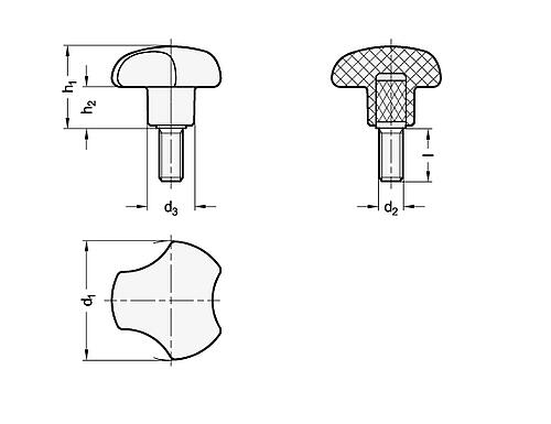 Ganter 5342-40-M8-20-MDB Dreisterngriffschrauben, detektierbar, FDA konformer Kunststoff, Schraube Edelstahl - GN 5342 Dreisterngriffschrauben - detektierbar