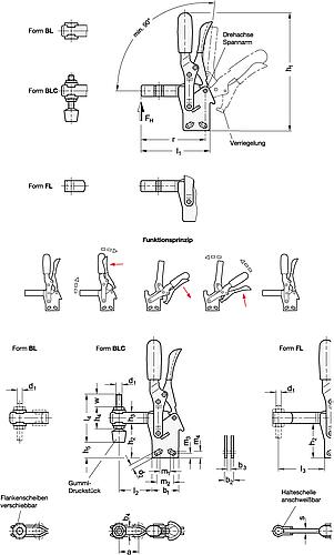 Ganter 810.4-130-BL Schnellspanner, Spannhebel vertikal, mit Verriegelung, mit senkrechtem Fuß - GN 810-4 Schnellspanner - Spannhebel vertikal - mit Verriegelung - mit senkrechtem Fuss-Skizze