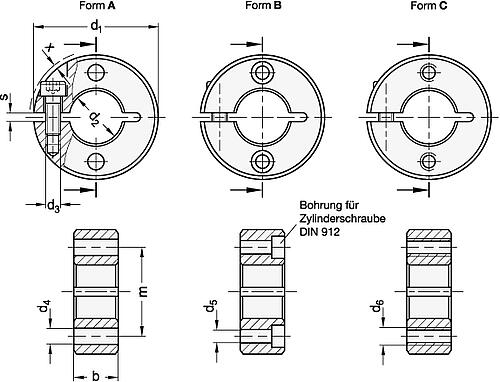 Ganter 7062.2-32-B14-NI-A Geschlitzte Edelstahl Stellringe, mit Flanschbohrungen - GN 7062-2 Geschlitzte Edelstahl Stellringe - mit Flanschbohrungen-Abbildung