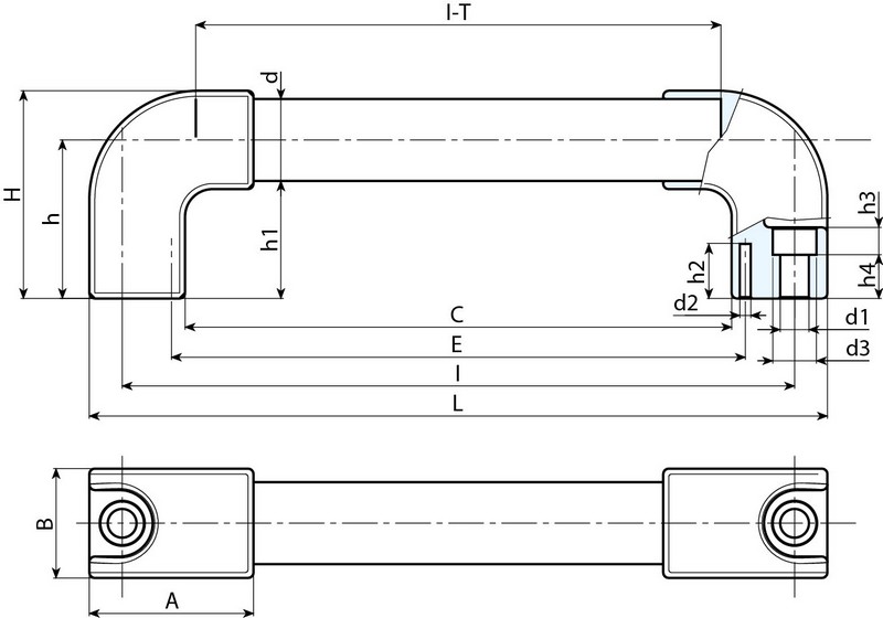 Leschhorn B332 Rohrgriffe  l 200; L 224; d 20; Bohrung d1 8,5 schwarzmatt - Boteco B322 Rohrgriffe
