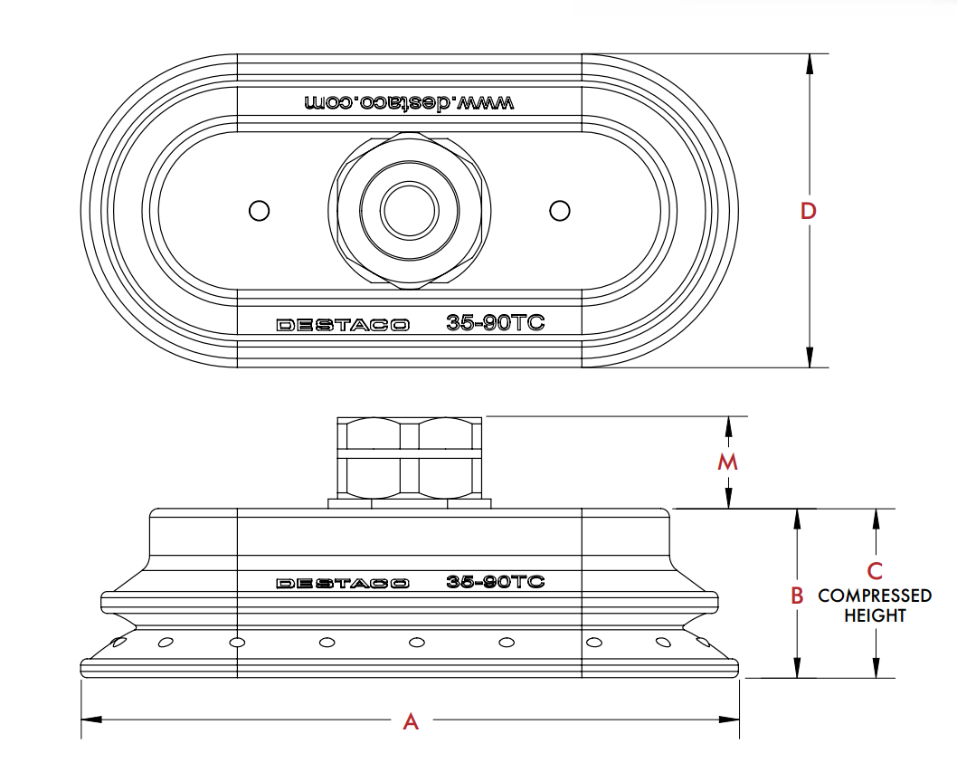 DESTACO VC-50-140TC-G38-PU55 TC Accelerate® Polyurethane Vakuumsauger oval, Ovale Faltenbalg-Sauger, Ø50x157mm, Anschluss 3/8" G Messing - DESTACO TC Accelerate Polyurethane Vakuumsauger oval - TZ