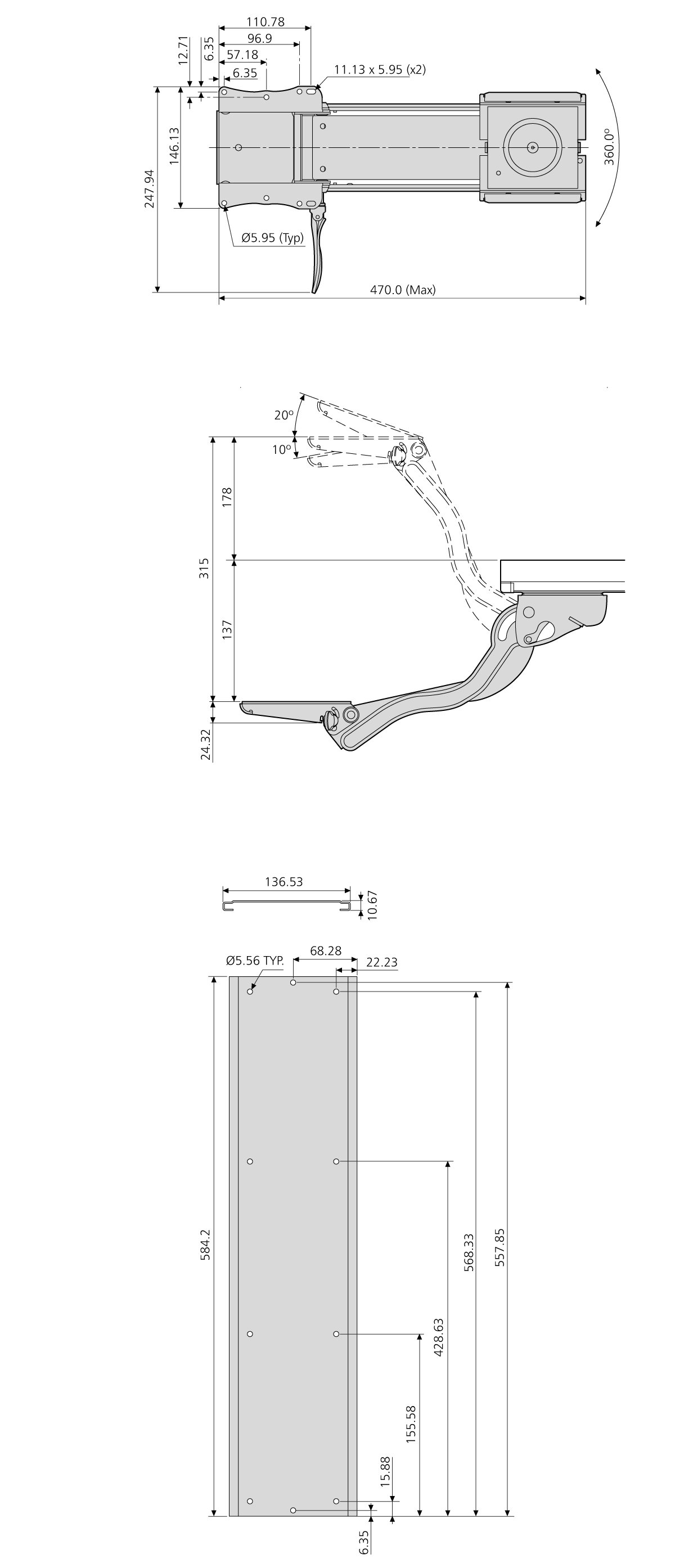 Accuride EGASET-007BK Keyboard-Schwenkarm schwarzer Arm mit Tastaturklemme, Höhe und Neigung können fixiert werden, Neigungseinstellug +/- 15°, !!! Auslaufmodell !!! - EGASET-017