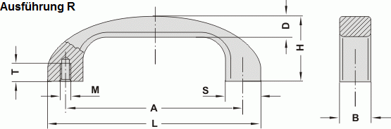 Leschhorn AB-22.F120.14 Aluminium Bügelgriffe für frontseitigen Anschrauben A 120, schwarz eloxiert - Leschhorn AB Aluminium Buegelgriffe - Zeichnung