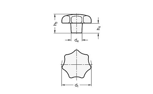 DIN 6336-NI-32-A EDELSTAHL STERNGRIFF - DIN 6336 Edelstahl Sterngriffe - Werkstoff Nr- 1-4308 - Rohteil - ohne Bohrung-Skizze