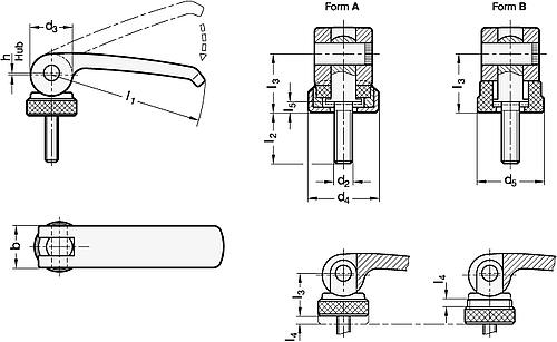 Ganter 927-63-M6-35-B-O Exzenterspanner mit Schraube, Hebel Zink Druckguss - GN 927 Exzenterspanner mit Schraube - Hebel Zink Druckguss-Skizze