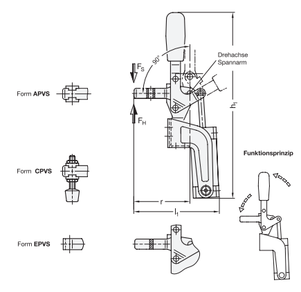 Ganter 862.1-330-CPVS-M Schnellspanner, pneumatisch, mit zusätzlicher Handbetätigung, mit Magnetkolben - GN-862-1-Schnellspanner-pneumatisch-Skizze