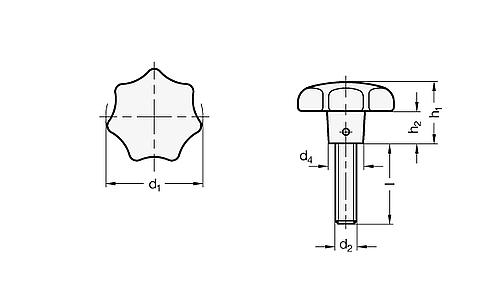 Ganter 6336.5-ES-40-M8-20 Edelstahl Sterngriffschrauben, Werkstoff Nr. 1.4308 - GN 6336-5 Edelstahl Sterngriffschrauben - Werkstoff Nr 1-4308-Skizze