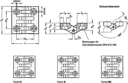 Ganter 127-A4-52-40-B-GS Edelstahl Scharniere, justierbar - GN 151-4 Scharniere - justierbar durch Langloecher-Skizze