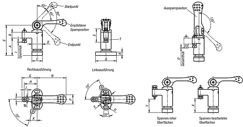 Kipp K0925.0100 SCHWENKSPANNER LINKS VERGÜTUNGSSTAHL, MINI, X=22,4 - KIPP K0925 Schwenkspanner mini mit Exzenterhebel
