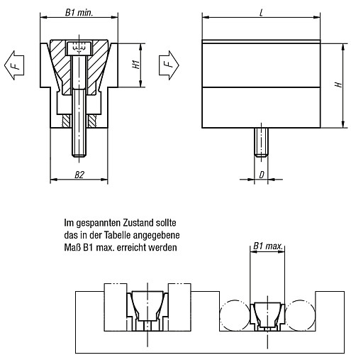 Norelem 04522-08 DOPPEL KEILSPANNER D=M8, - Norelem 04522 Doppel Keilspanner