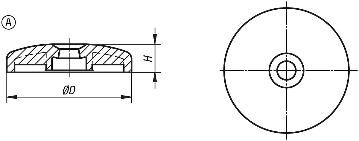 Kipp K0423.1080 TELLER F. STELLFUSS FORM A, - K0423-A Teller fuer Stellfuesse aus Kunststoff - Form A - Massblatt