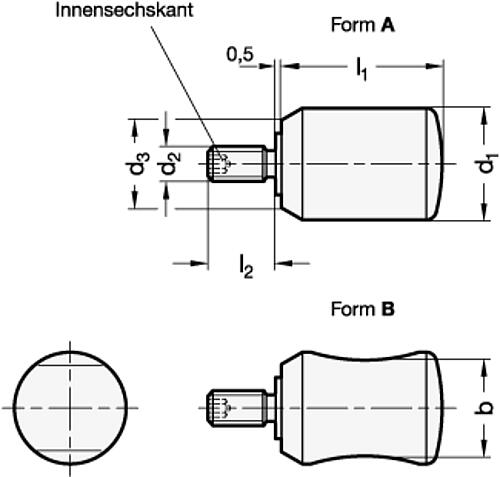Ganter 595-13,5-M4-20-A Drehbare Zylinderknöpfe, Achsteil Stahl - GN 595 Drehbare Zylinderknoepfe - Achsteil Stahl-Abbildung