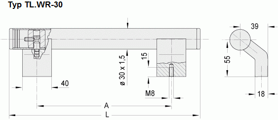 Leschhorn TL.WR-30.350.37   Rohrgriffserie Rohr Ø 30 x 1,5 mm  A 350,  Schenkel natur / Rohr Edelstahl Technical Line - Leschhorn TL-WR Rohrgriffserie -Technical Line- - Zeichnung Typ TL-WR-30