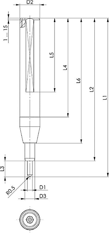 AMF 1590MSL AMF-Marker Slimline, L1: 95 mm, L2: 86 mm, D1: 3 mm, D2: 12 mm - LE 1590MSL Marker Slimline -Skizze