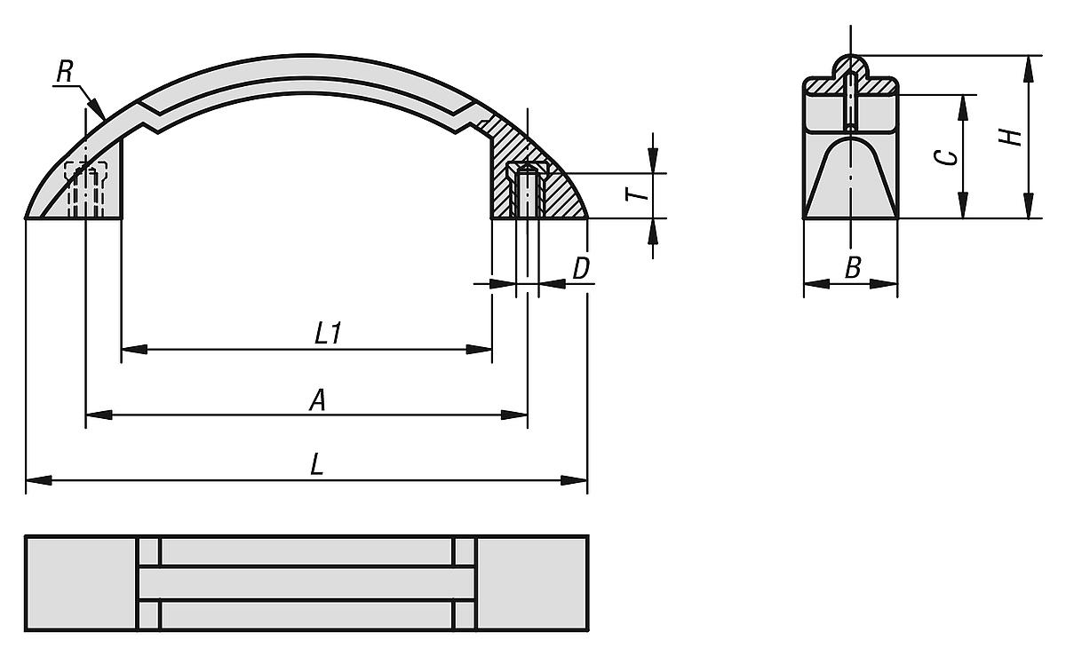 Norelem 06911-11906 NOVO.GRIP BÜGELGRIFF A=119, M6, THERMOPLAST - NLM 06911 Buegelgriff - Massblatt
