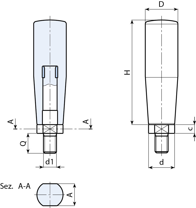 Leschhorn M145 Drehbare Zylindergriffe  H 89; d 20; Gewinde d1 M12X12; Kunststoff PA, schwarz - Boteco M145 Drehbare Zylindergriffe