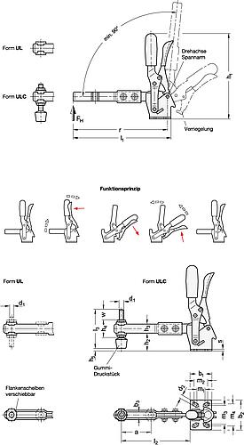Ganter 810.3-130-UL Schnellspanner, Spannhebel vertikal, mit Verriegelung, mit waagrechtem Fuß, mit verlängertem Spannarm - GN 810-3 Schnellspanner - Spannhebel vertikal - mit Verriegelung