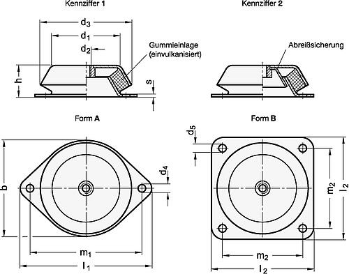 Ganter 148-113-M16-A-1-43 Maschinenfüße mit Schwingungsdämpfung - GN 148 Maschinenfuesse mit Schwingungsdaempfung-Abbildung