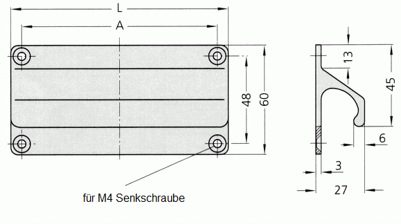 Leschhorn LF-01.068.04   Aluminium Griffleisten A 68,  schwarz eloxiert - Leschhorn LF-01 Aluminium Griffleisten - Zeichnung