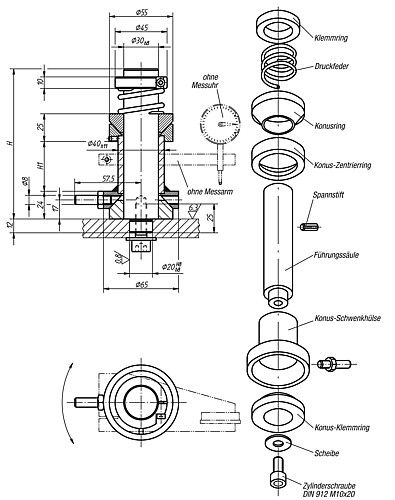 Norelem 33110-130 SCHWENKSÄULE  H=130 - Norelem 33110 Schwenksaeulen