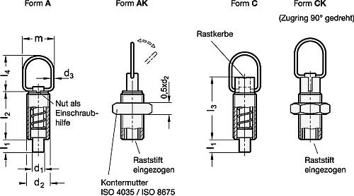 Ganter 413-10-M16-A-NI Edelstahl Rastbolzen - GN 413 Edelstahl Rastbolzen-Abbildung