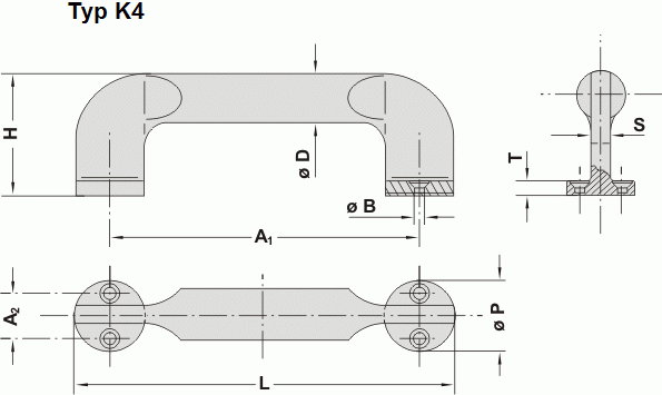 Leschhorn K4-25.P150.84   K4 Kunststoff Bügelgriffe ohne Schrauben A 120,  Polyamid schwarz - Leschhorn K4 Kunststoff Buegelgriffe - Zeichnung