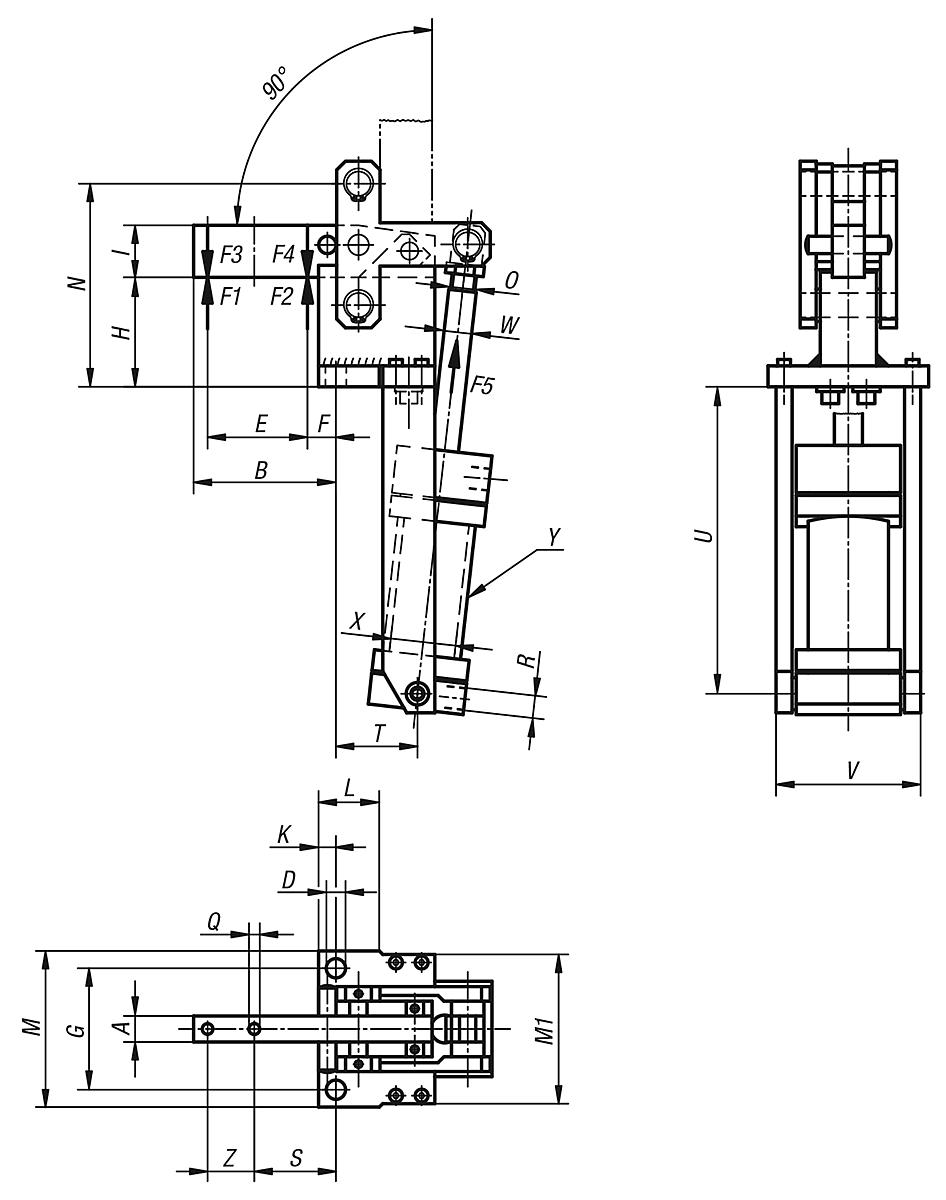 Norelem 05360-06 PNEUMATIKSPANNER SENKRECHT, - NLM 05360 Pneumatikspanner senkrecht  mit vertikalem Zylinderanbau - Massblatt
