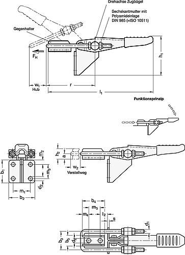 Ganter 851.2-160-T4 VERSCHLUSS SPANNER - GN 851-2 Verschlussspanner fuer Zugspannung-Skizze